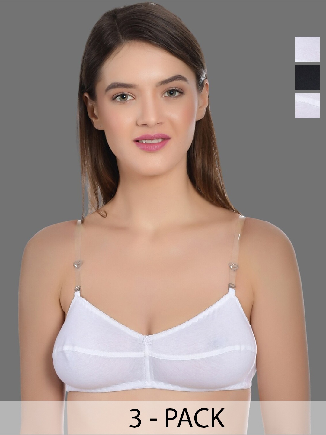 

Aimly Pack Of 3 Medium Coverage All Day Comfort Cotton T-shirt Bra, White