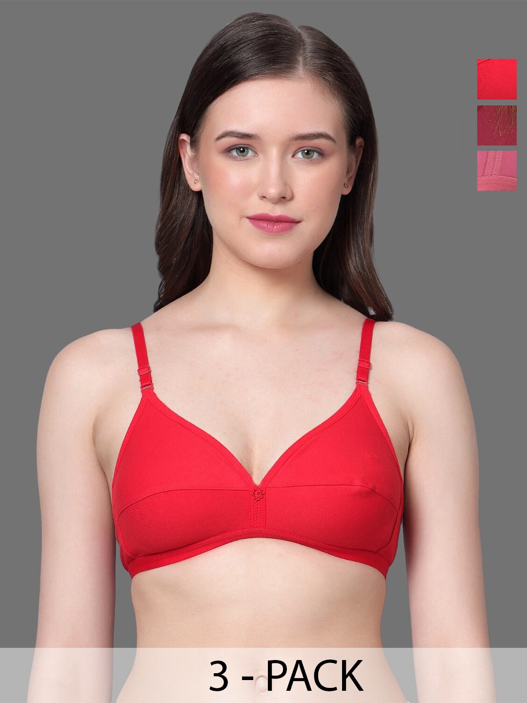 

Aimly Pack Of 3 Half Coverage All Day Comfort Cotton T-shirt Bra, Red