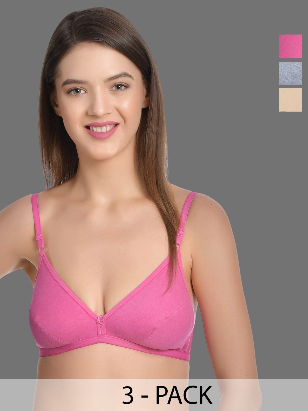 

Aimly Pack Of 3 Half Coverage All Day Comfort Cotton T-shirt Bra, Pink