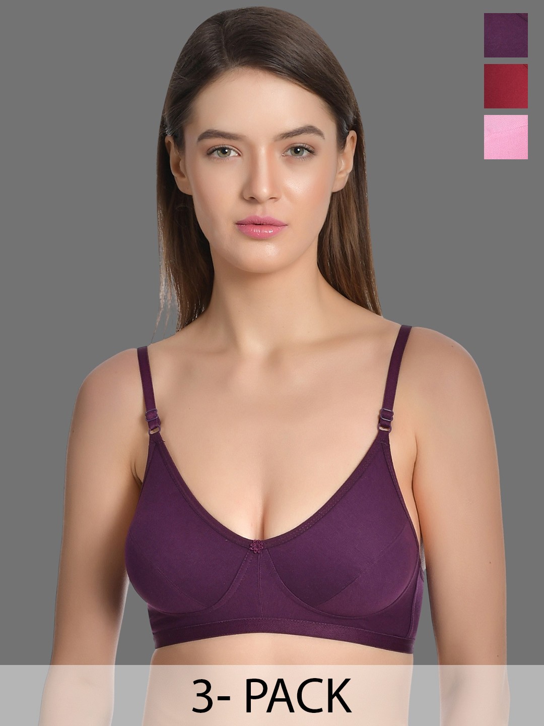 

Aimly Pack Of 3 All Day Comfort Cotton Bra Half Coverage, Purple