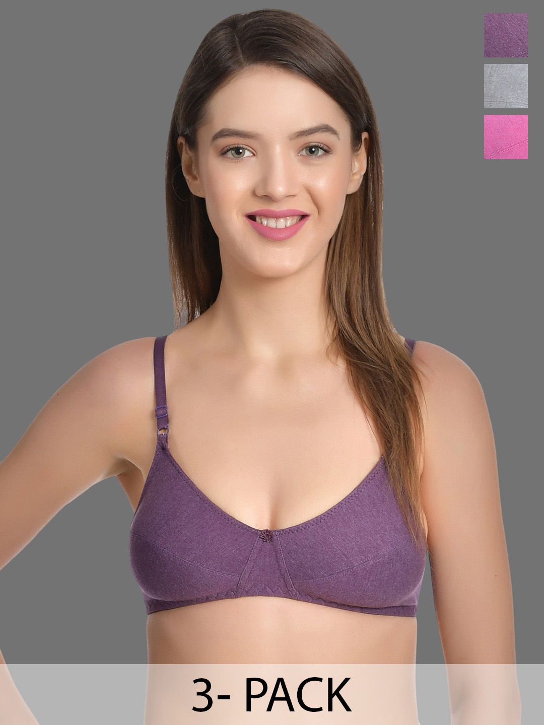 

Aimly Pack Of 3 All Day Comfort Cotton Bra Half Coverage, Pink