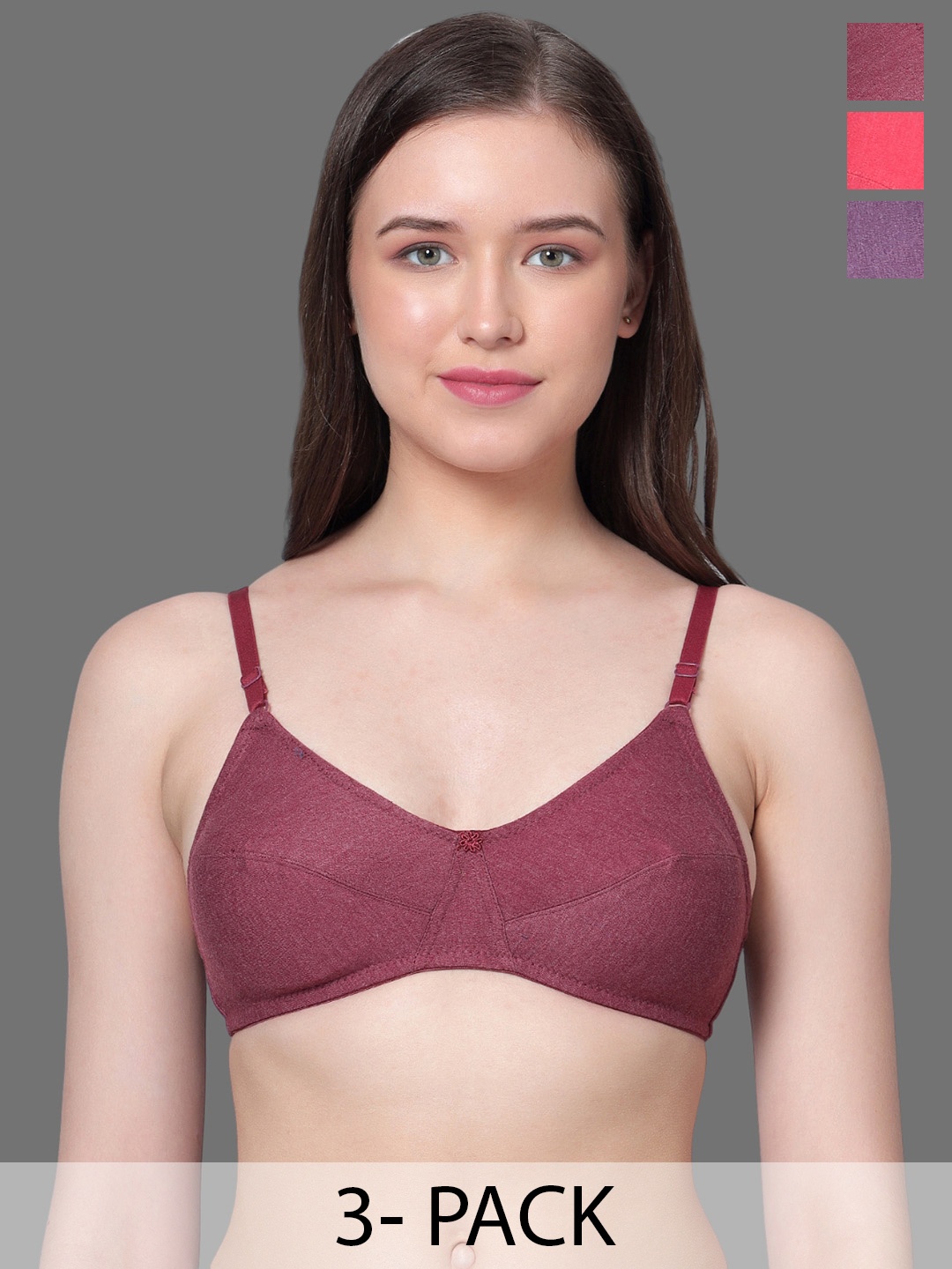 

Aimly Pack Of 3 All Day Comfort Cotton Bra Half Coverage, Purple