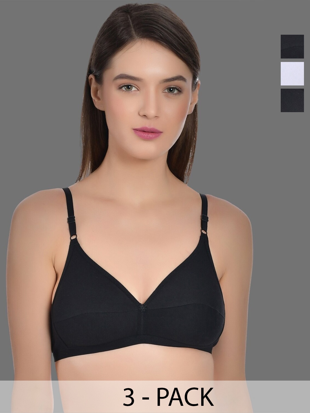 

Aimly Pack Of 3 Half Coverage All Day Comfort Cotton T-shirt Bra, Black