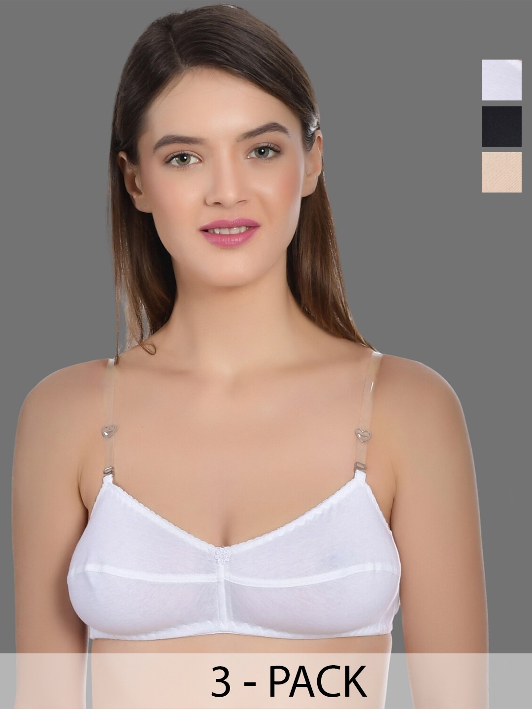 

Aimly Pack Of 3 Medium Coverage All Day Comfort Cotton T-shirt Bra, White