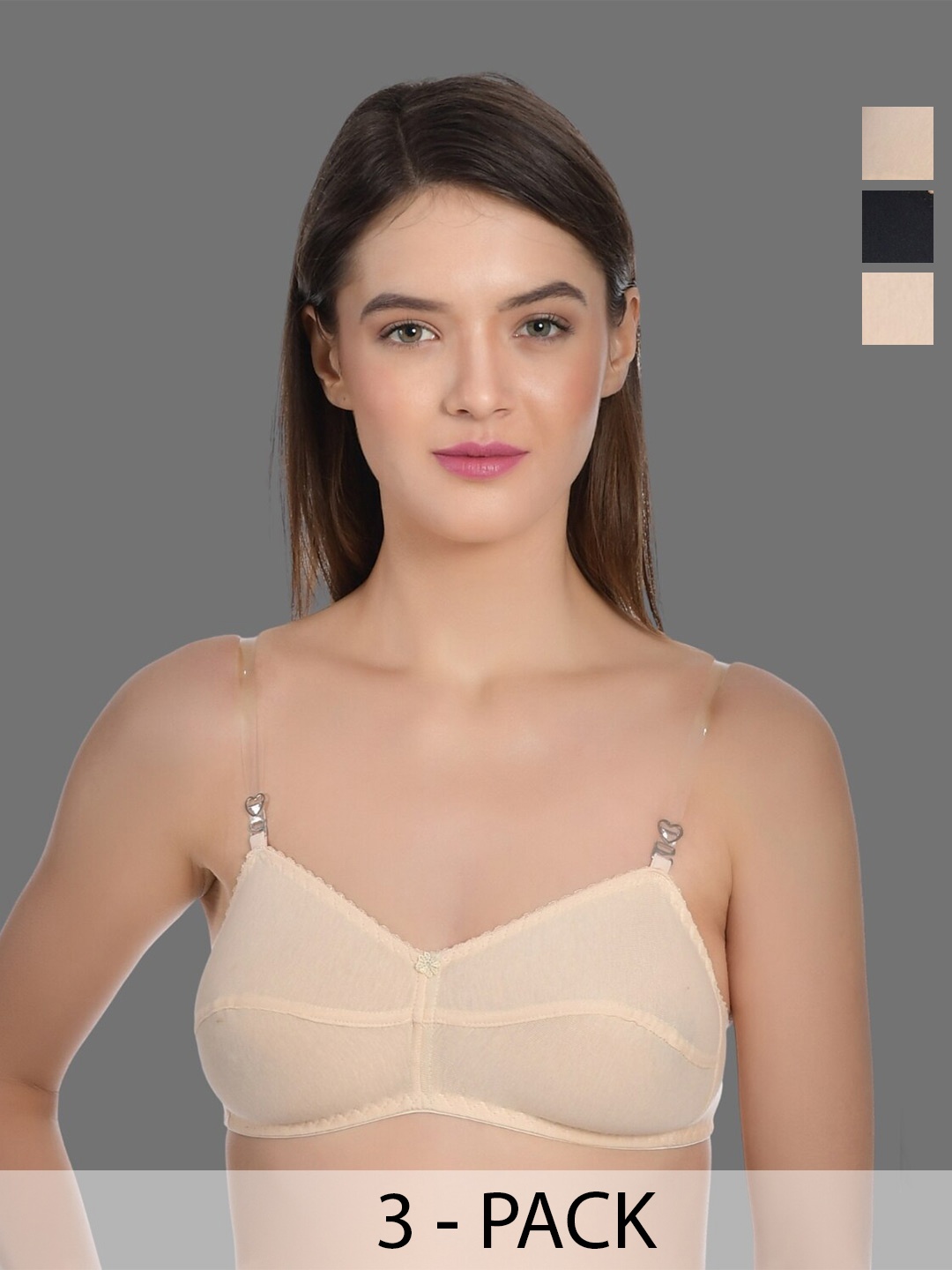 

Aimly Pack Of 3 Medium Coverage All Day Comfort Cotton T-shirt Bra, Beige