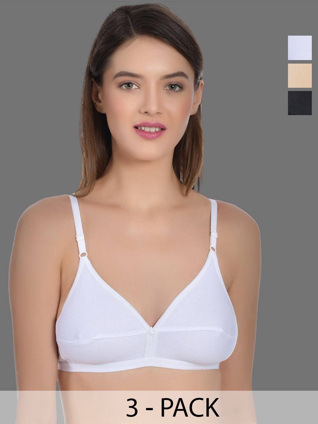 

Aimly Pack Of 3 Half Coverage All Day Comfort Cotton T-shirt Bra, White