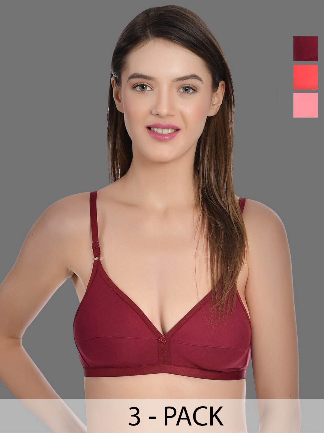 

Aimly Pack Of 3 Half Coverage All Day Comfort Cotton T-shirt Bra, Pink