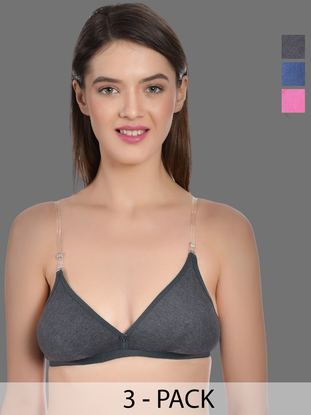 

Aimly Pack Of 3 Half Coverage Cotton Everyday Bra With All Day Comfort, Blue