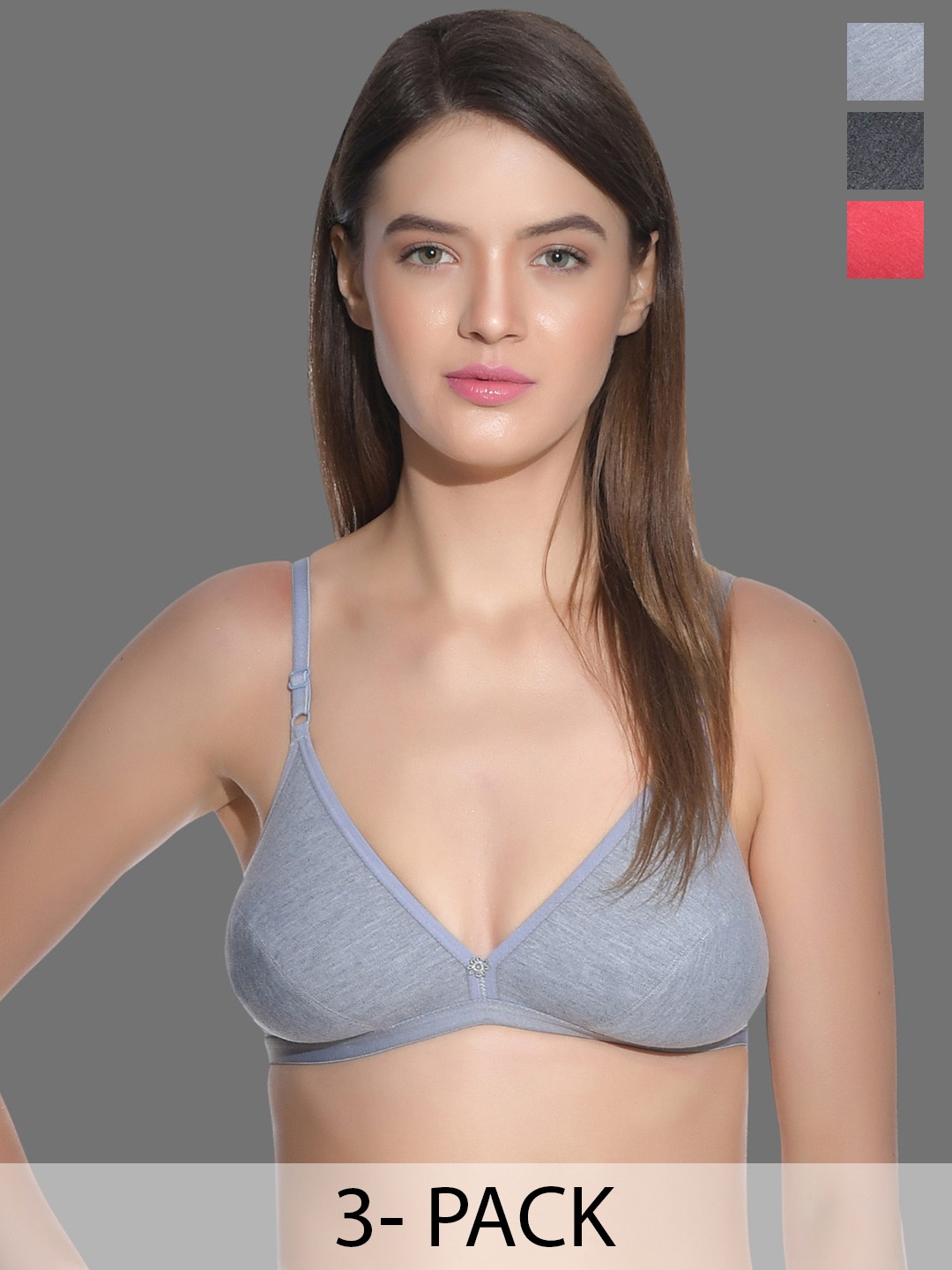 

Aimly Pack of 3 Non-Padded Cotton Everyday Bra - Full Coverage, Red