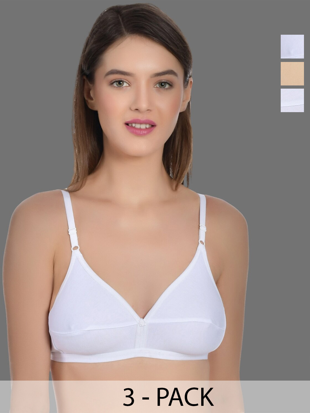 

Aimly Pack Of 3 Medium Coverage All Day Comfort Cotton T-shirt Bra, Beige