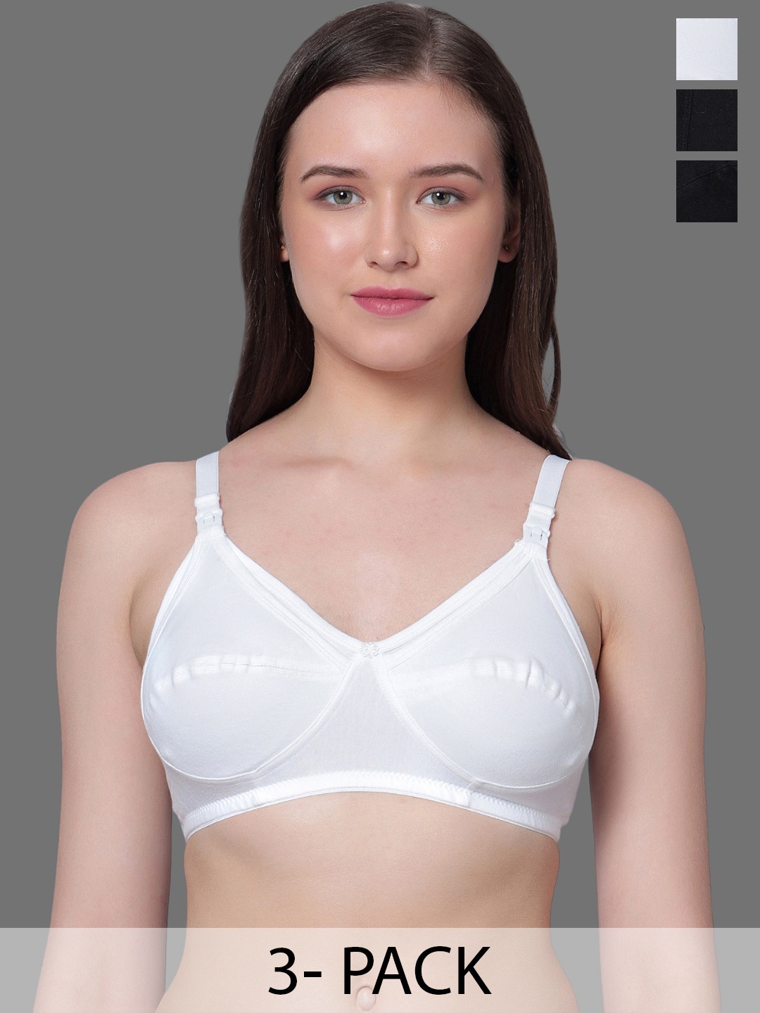 

Aimly Pack of 3 Non-Padded Cotton Maternity Bra - Full Coverage, Black