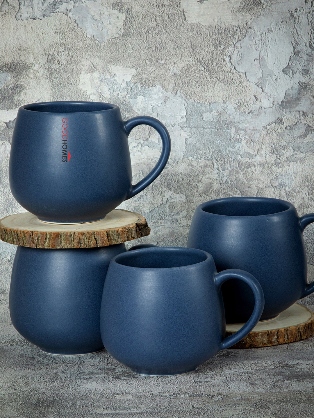 

GOODHOMES Blue 4 Pieces Stoneware Glossy Mugs 360 ML Each