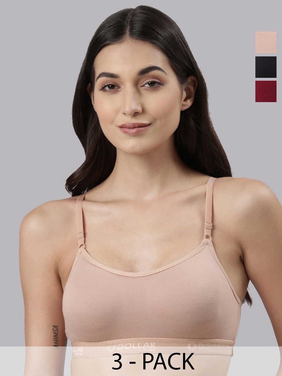 

Dollar Missy Pack of 3 Cotton Wire-Free Beginners Bra, Black
