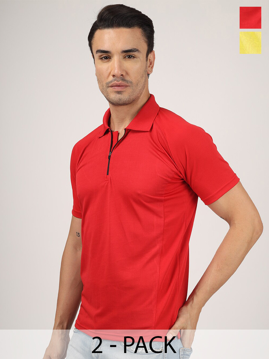 

Greylongg Pack Of 2 Dri-FIT Self Design Polo Collar T-shirt, Red