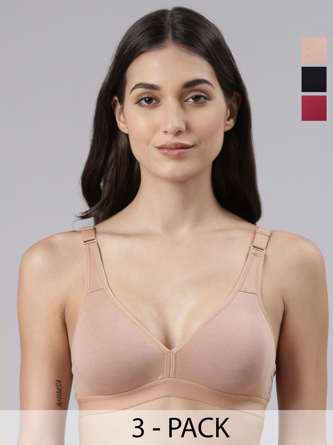 

Dollar Missy Pack of 3 Basic Support Bra DES-1001-BK-CRS-SK-PO3, Black