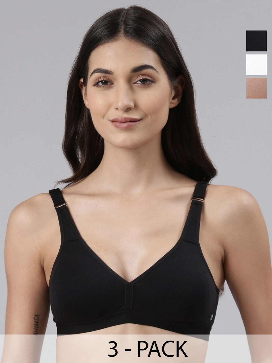 

Dollar Missy Pack of 3 Combed Cotton with Stretchy Elastane Wire-Free Basic Support Bra, Black