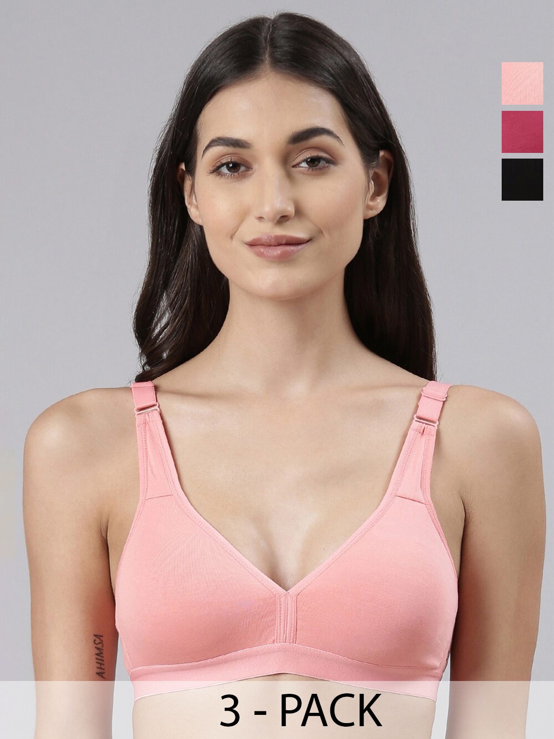 

Dollar Missy Pack of 3 Combed Cotton with Stretchy Elastane Wire-Free Basic Support Bra, Black