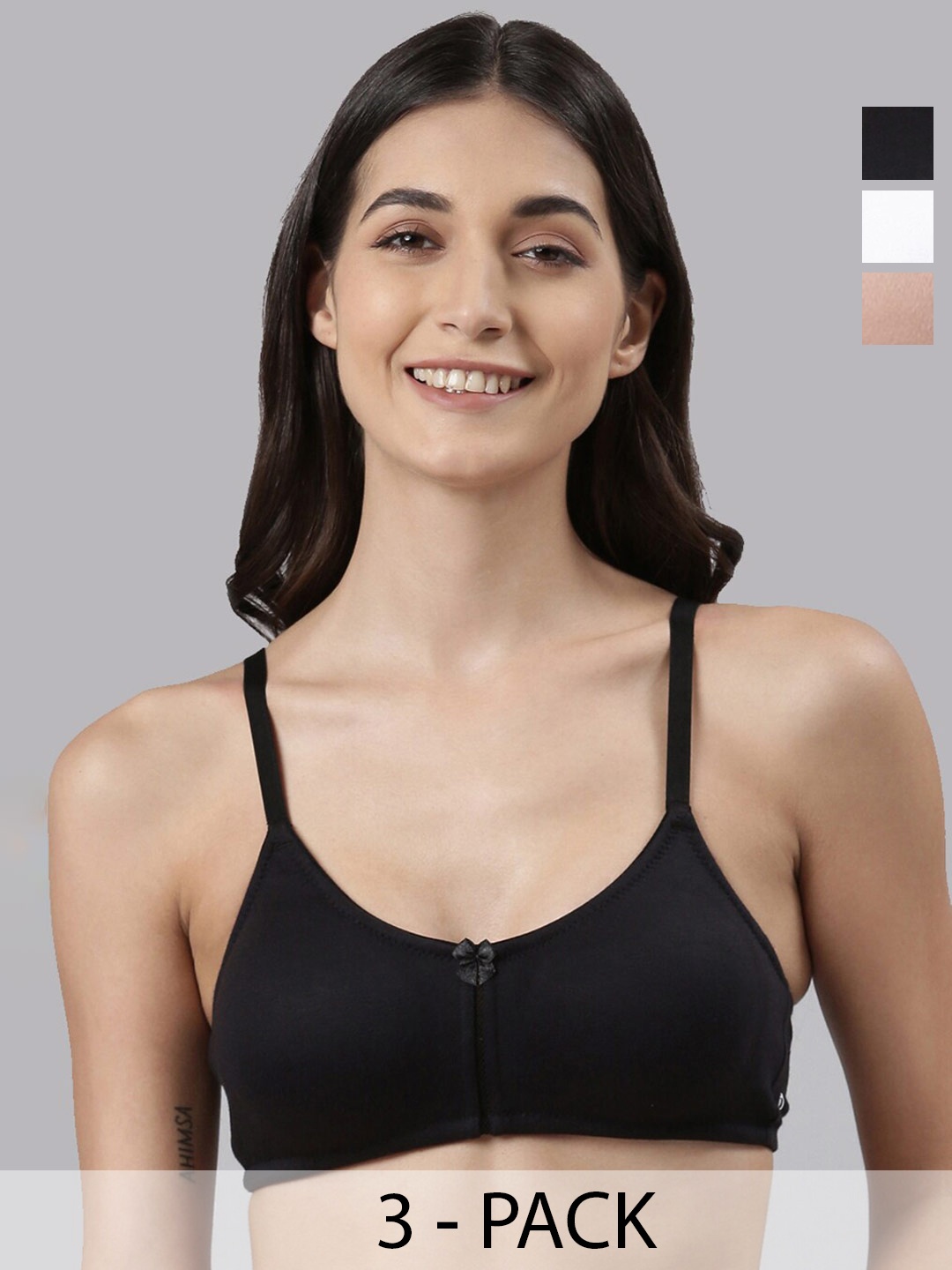 

Dollar Missy Pack of 3 Cotton Wire-Free Full Coverage Bra, Black