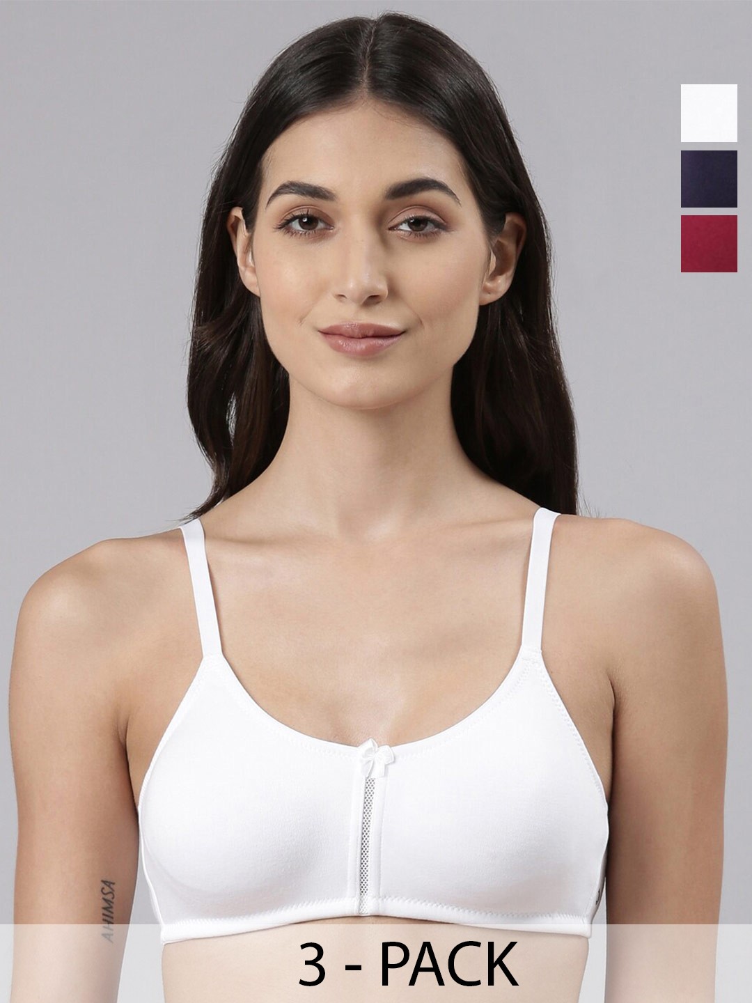 

Dollar Missy Pack of 3 Cotton Wire-Free Full Coverage Bra DES-1051-CRS-NV-WH-PO3, White
