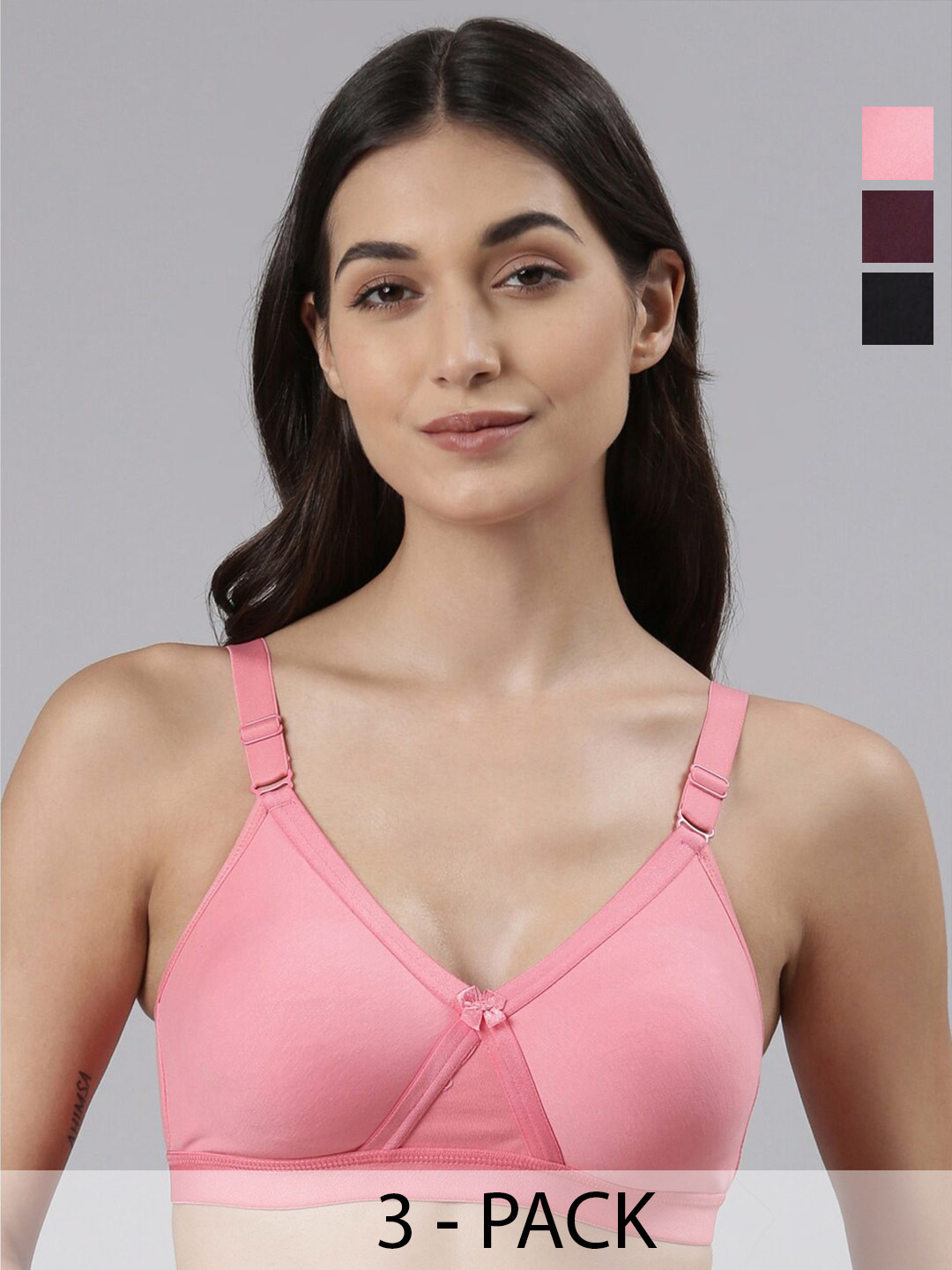 

Dollar Missy Pack of 3 Cotton Wire-Free Crossover Support Bra, Black