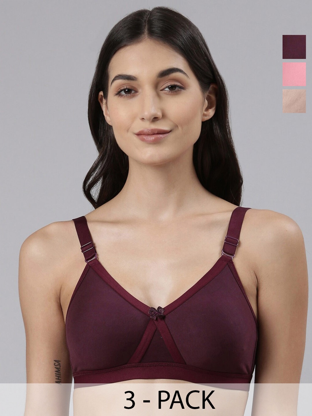 

Dollar Missy Pack of 3 Cotton Wire-Free Crossover Support Bra, Burgundy