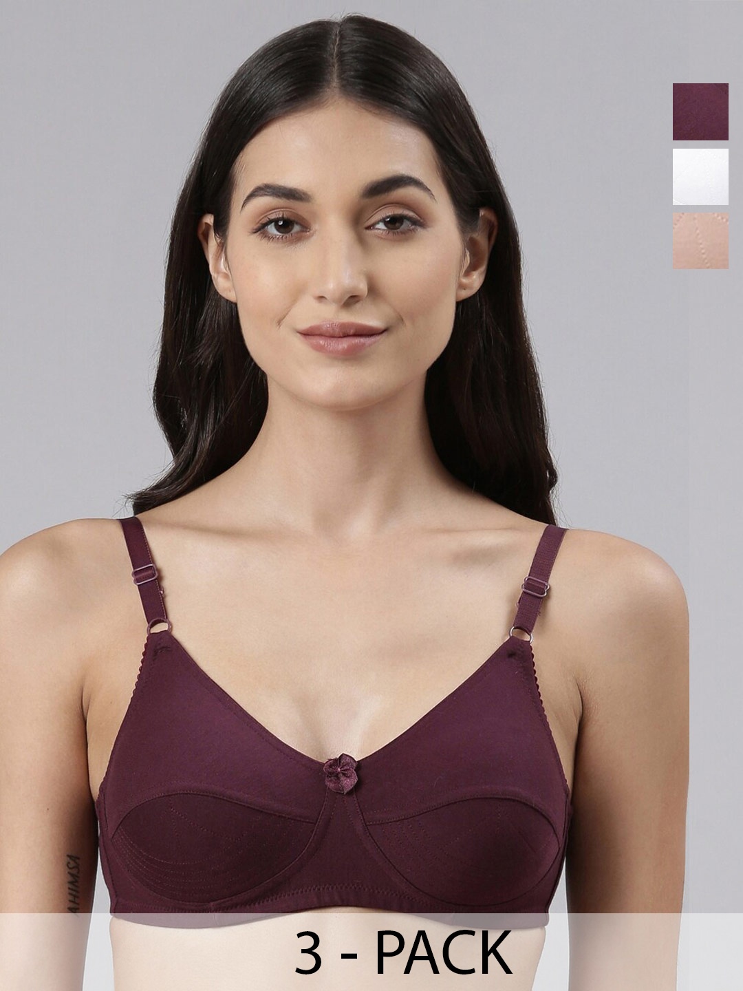 

Dollar Missy Pack of 3 Women Cotton Wire-Free Uplift Support Bra, Purple