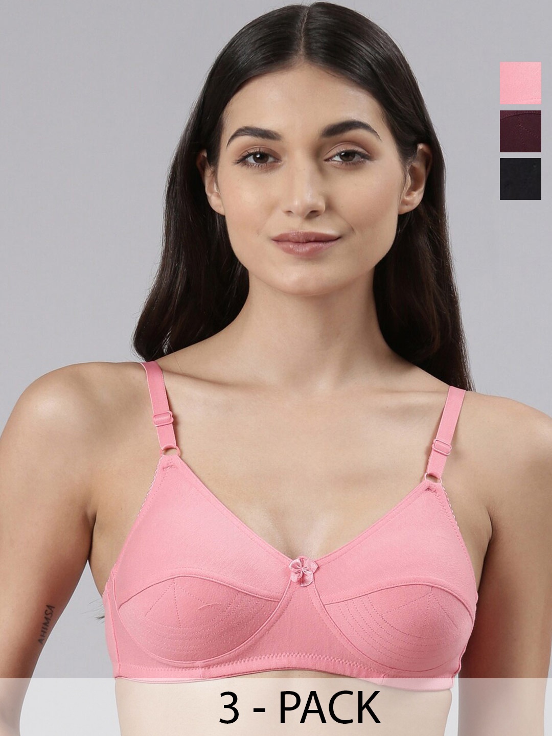

Dollar Missy Pack of 3 Cotton Wire-Free Uplift Support Bra, Black