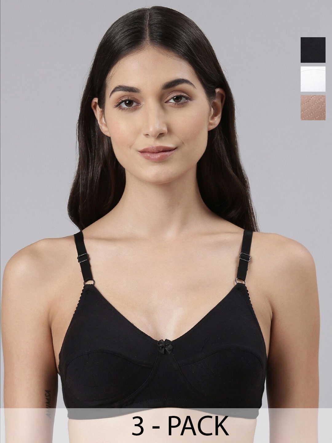 

Dollar Missy Pack of 3 Cotton Wire-Free Uplift Support Bra, Black