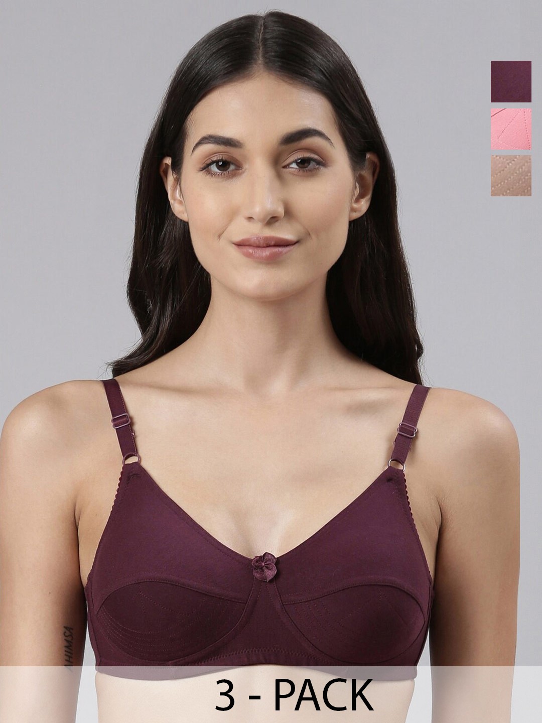 

Dollar Missy Women Pack of 3 Cotton Wire-Free Uplift Support Bra, Purple