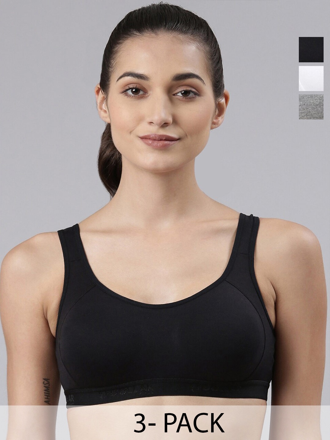 

Dollar Missy Pack Of 3 Full Coverage Workout Cotton Bra With All Day Comfort, Black