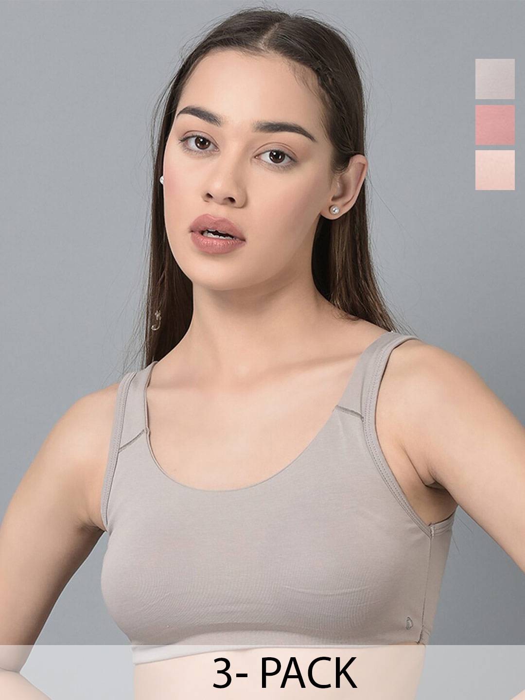 

Dollar Missy Pack Of 3 Full Coverage Anti Odour Seamless Workout Bra With All Day Comfort, Grey