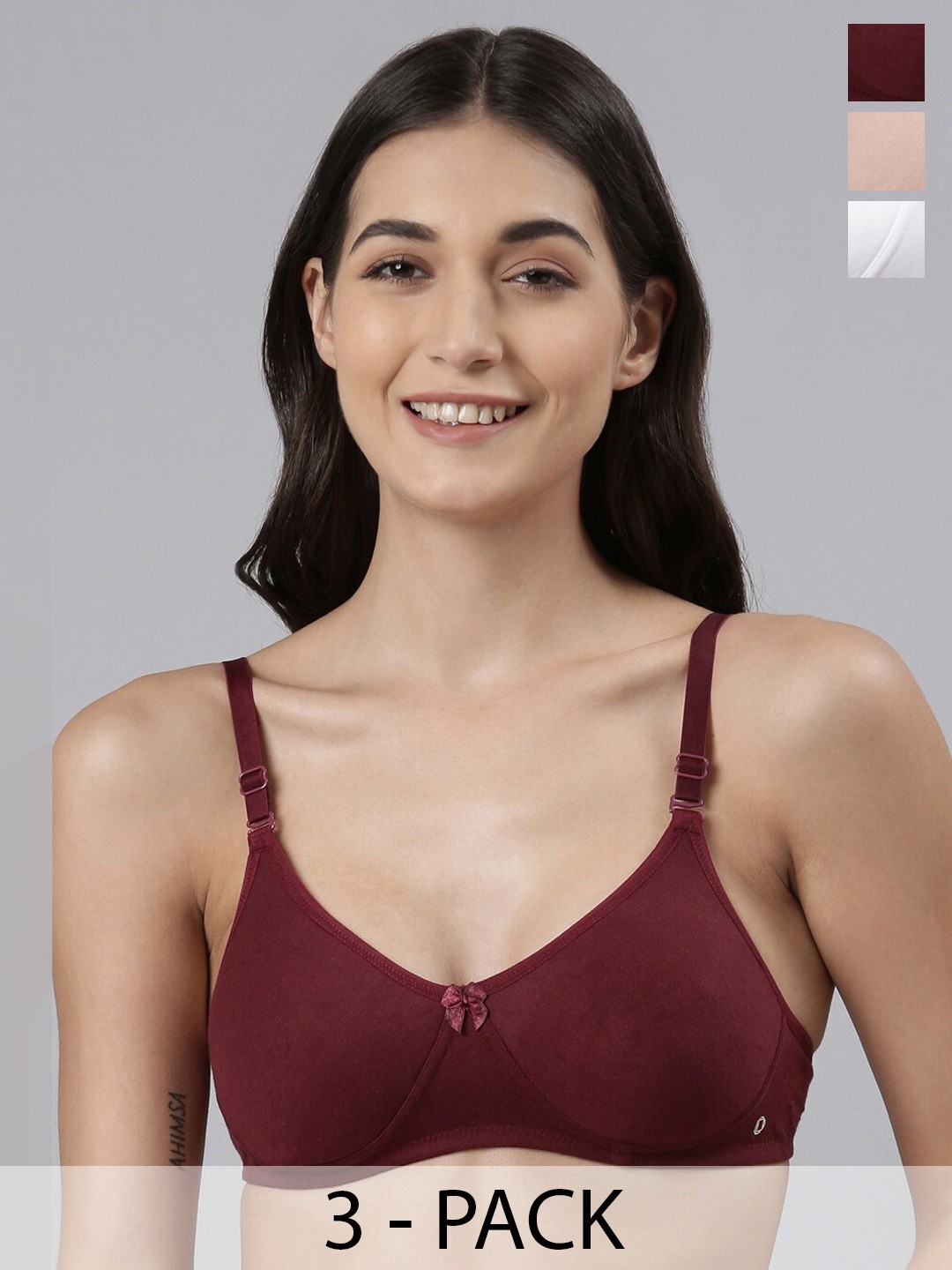 

Dollar Missy Pack of 3 Cotton Wire-Free Soft Padded Bra, Maroon