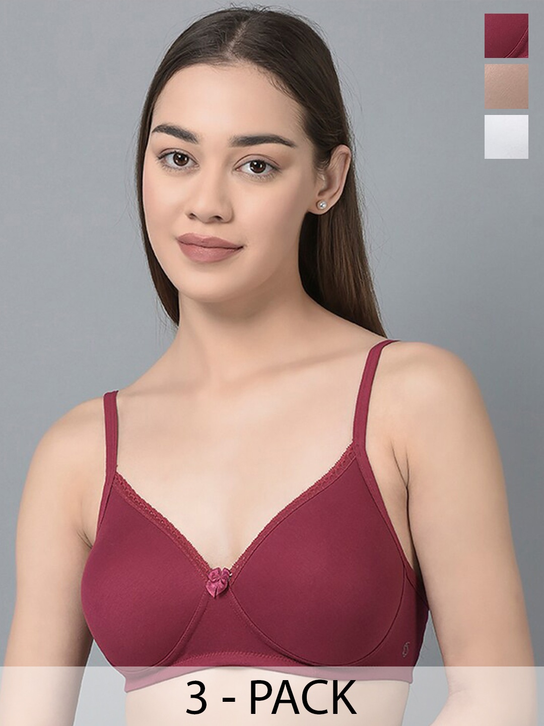 

Dollar Missy Pack Of 3 Lightly Padded Cotton T-shirt Bra With All Day Comfort, Beige