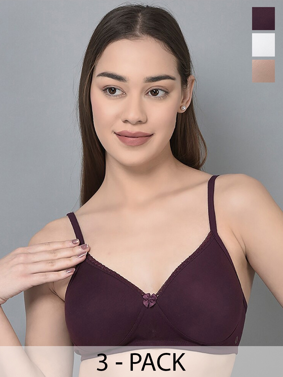 

Dollar Missy Pack Of 3 All Day Comfort Anti Odour Bra Full Coverage, Purple