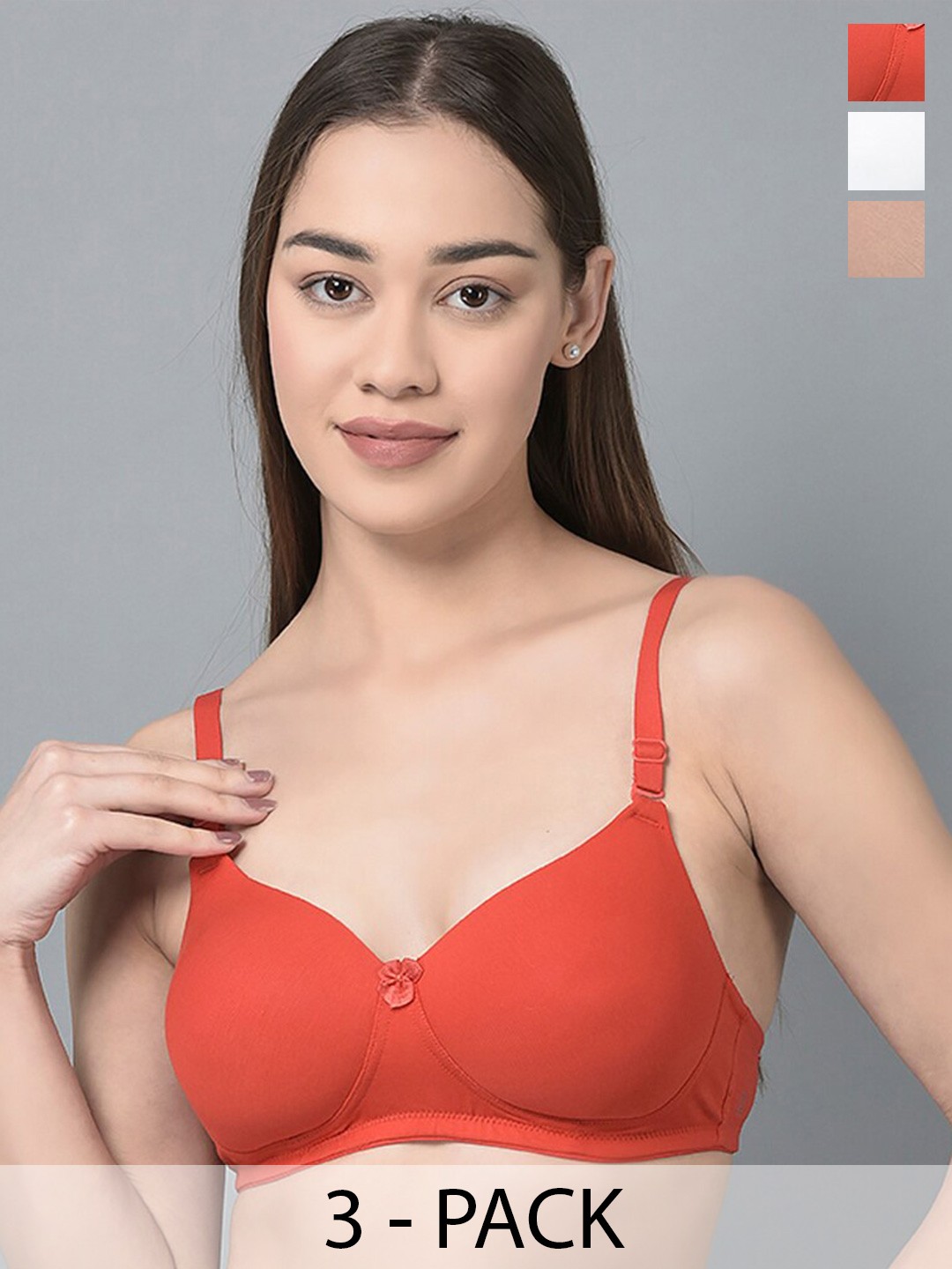 

Dollar Missy Pack of 3 Full Coverage Padded Bra DTS-2053-RD-SK-WH-PO3, Red