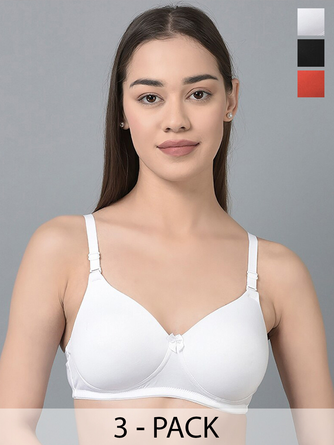 

Dollar Missy Pack of 3 Combed Cotton & Elastane Wire-Free Full Coverage Padded Bra, Black