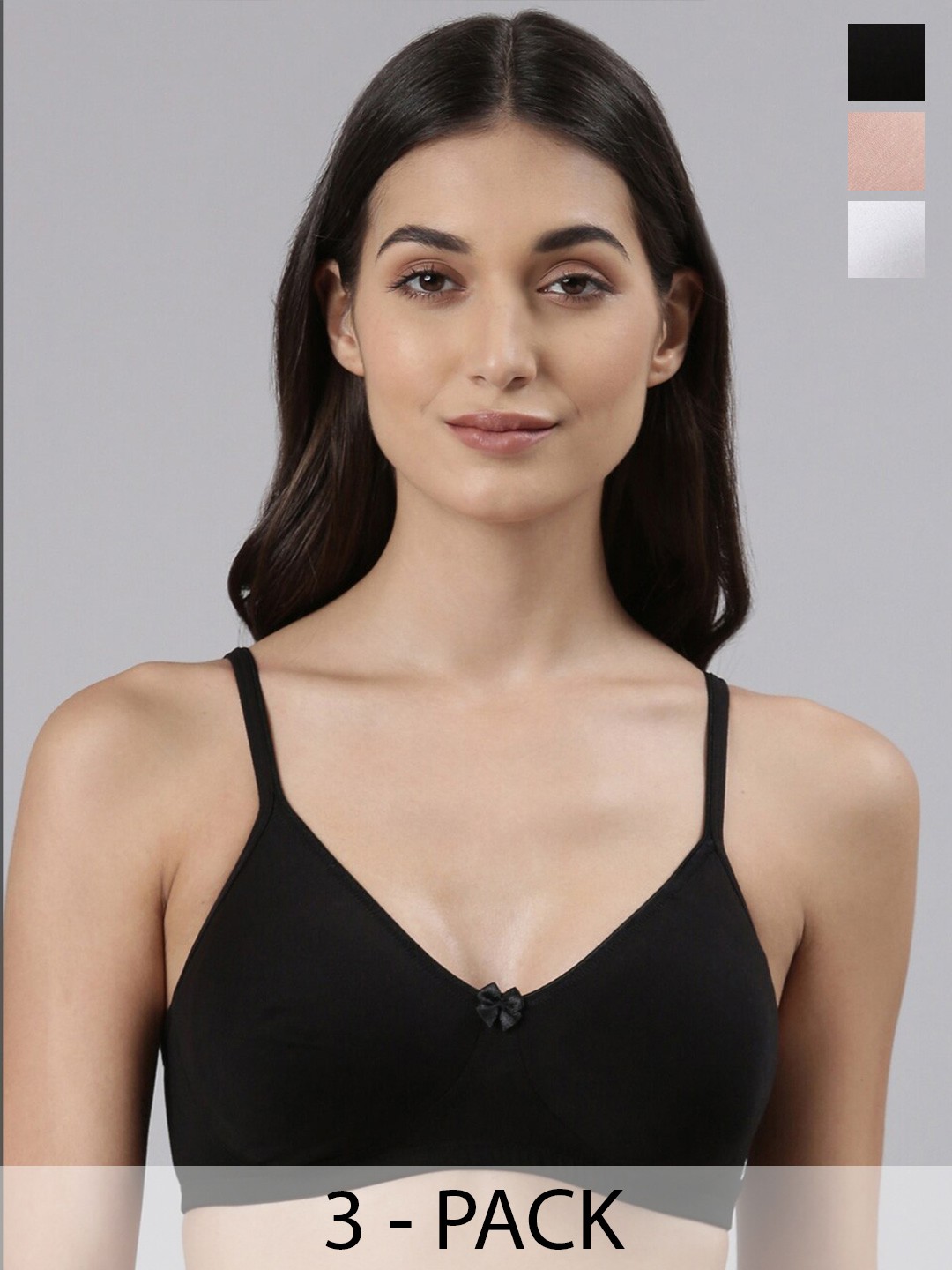 

Dollar Missy Pack of 3 Combed Cotton with Stretchy Elastane Wire-Free Basic Support Bra, Black
