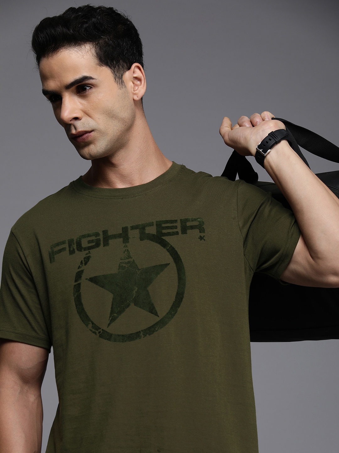 

HRX by Hrithik Roshan Fighter Collection Men Cotton T-shirt, Olive