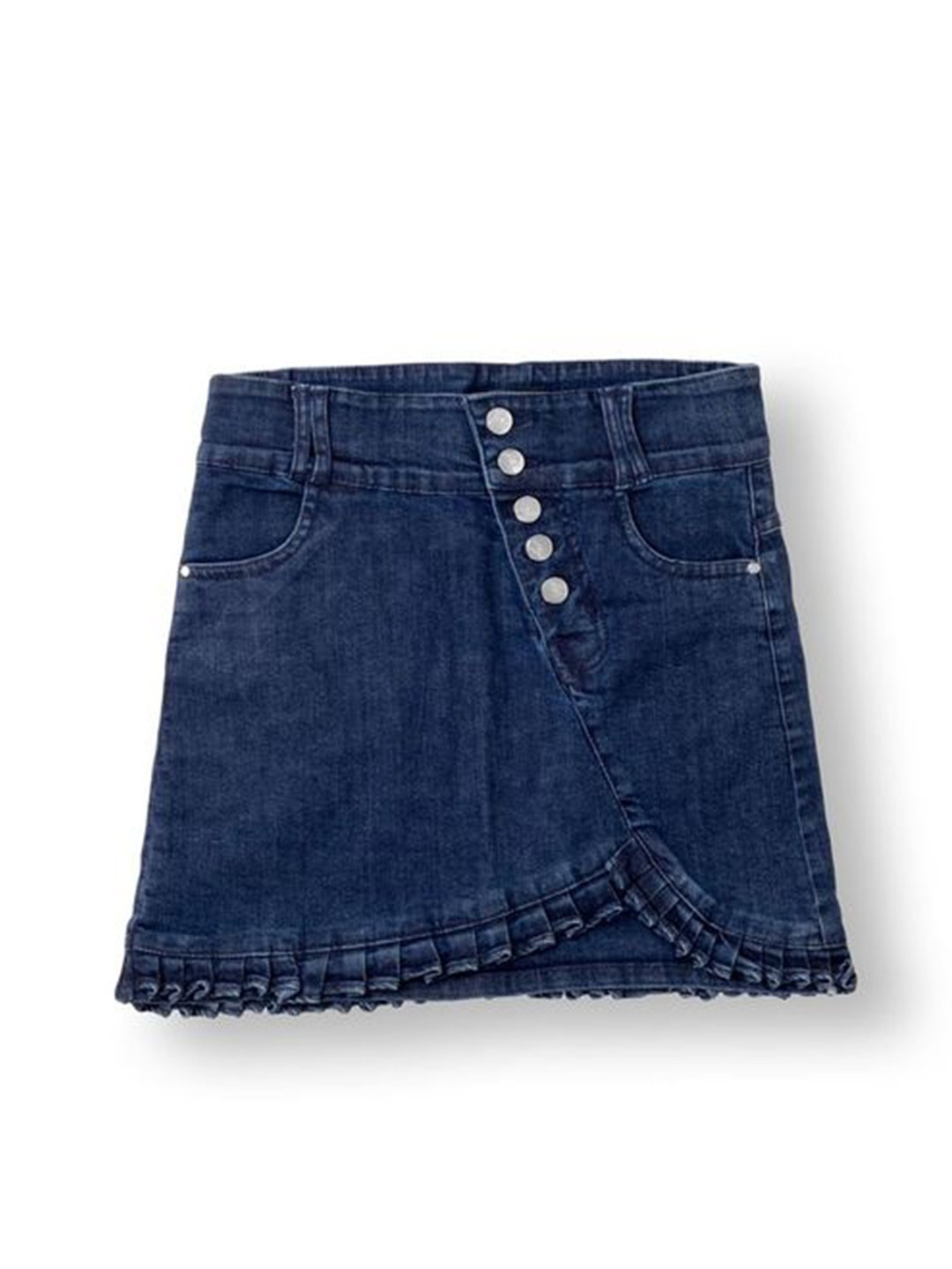 AMPED Girls Pure Cotton Denim A-Line Mini Skirt, Blue