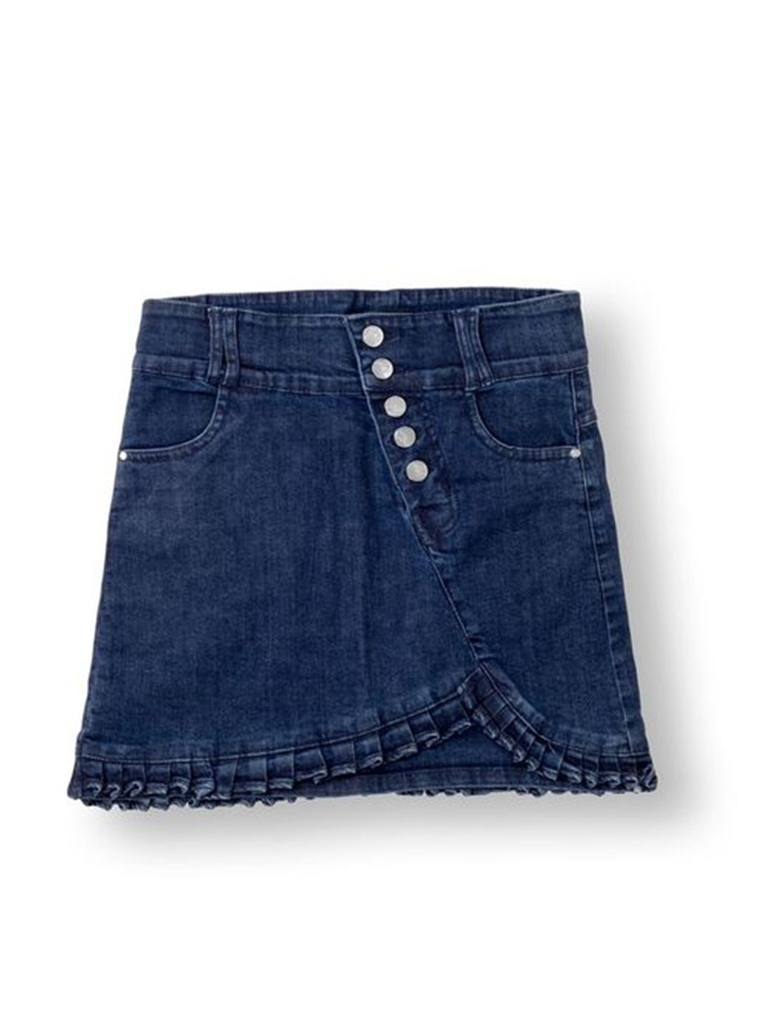 AMPED Girls Pure Cotton Denim A-Line Mini Skirt, Blue