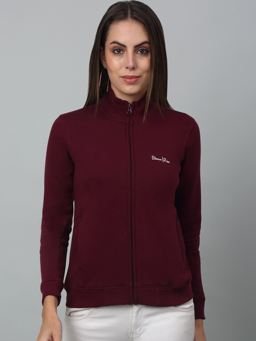 

Cantabil Mock Collar Fleece Front Open Sweatshirt, Maroon