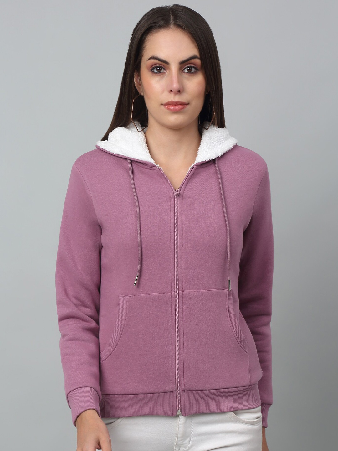 

Cantabil Fleece Hood Front Open Sweatshirt, Purple