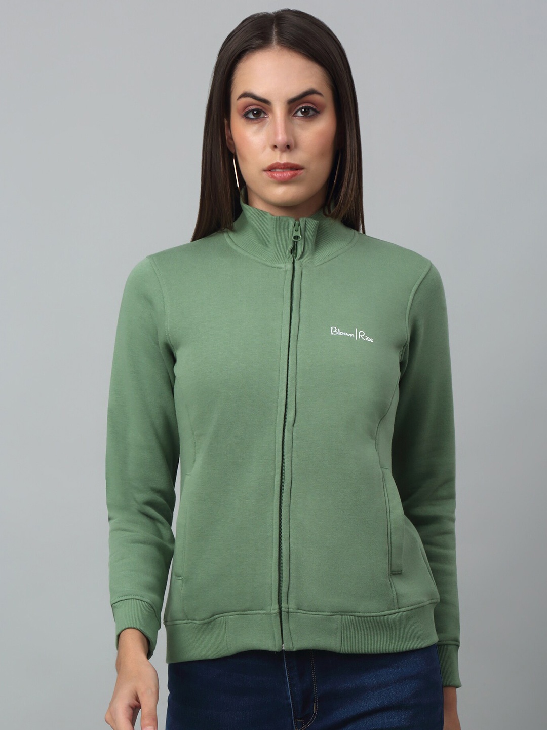 

Cantabil Mock Collar Fleece Front Open Sweatshirt, Green