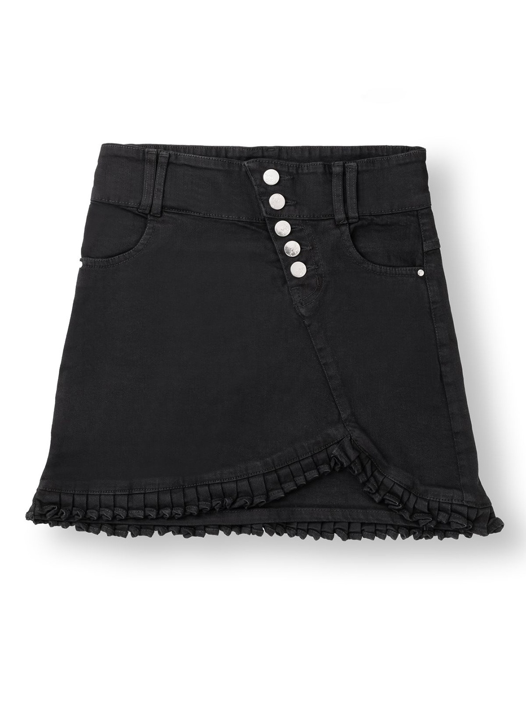 

AMPED Girls Pure Cotton Denim A-Line Mini Skirt, Black
