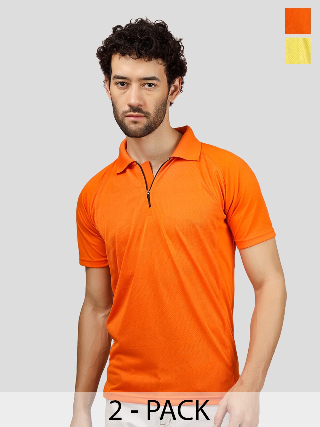 

Greylongg Pack Of 2 Dri-FIT Self Design Polo Collar T-shirt, Yellow