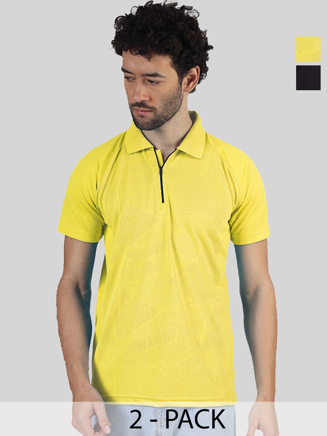 

Greylongg Pack Of 2 Dri-FIT Self Design Polo Collar T-shirt, Yellow