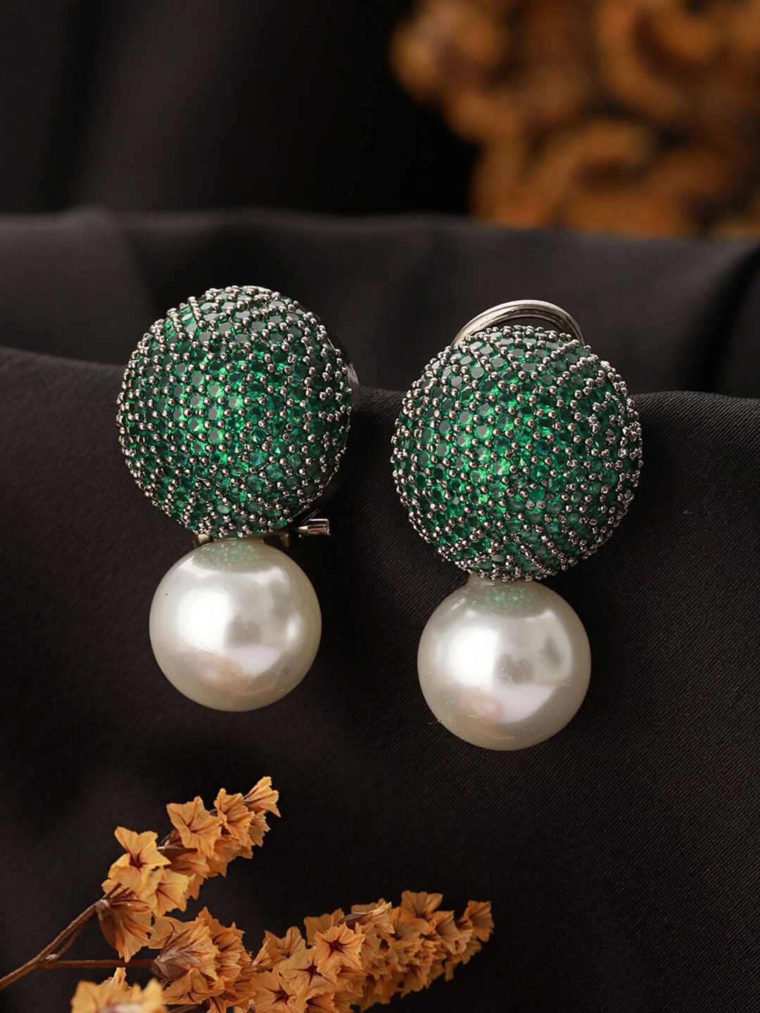 

Saraf RS Jewellery Rhodium Plated American Diamond Contemporary Studs, Green