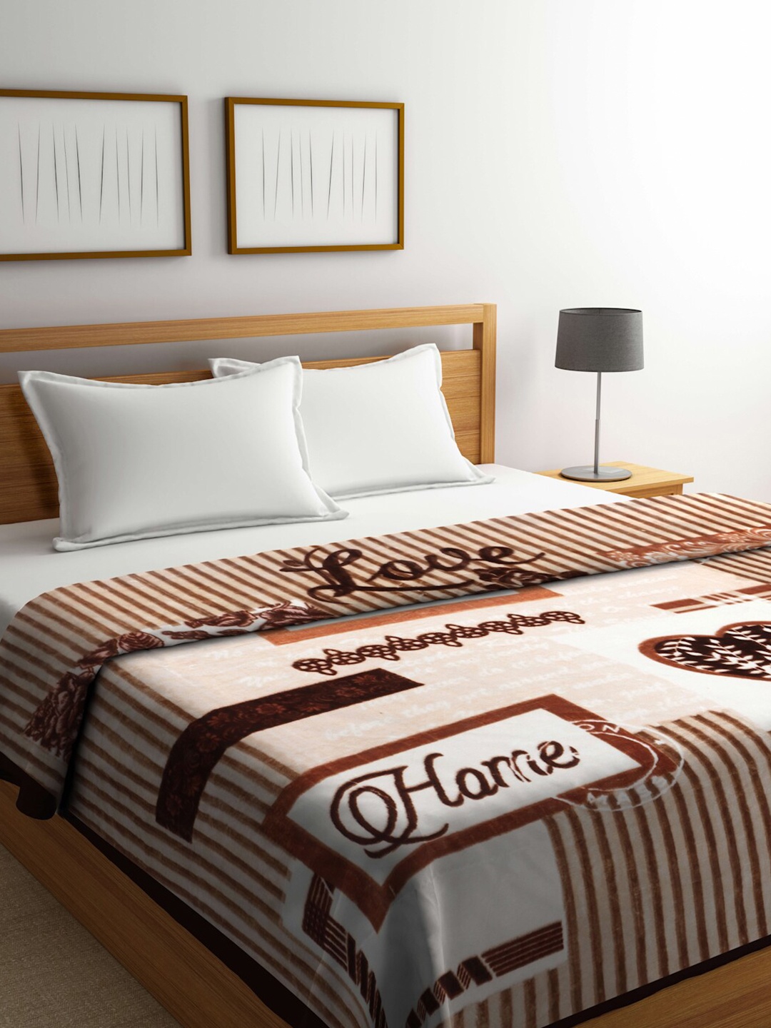 

Arrabi Brown & Cream Coloured Geometric Woollen Mild Winter Double Bed Blanket