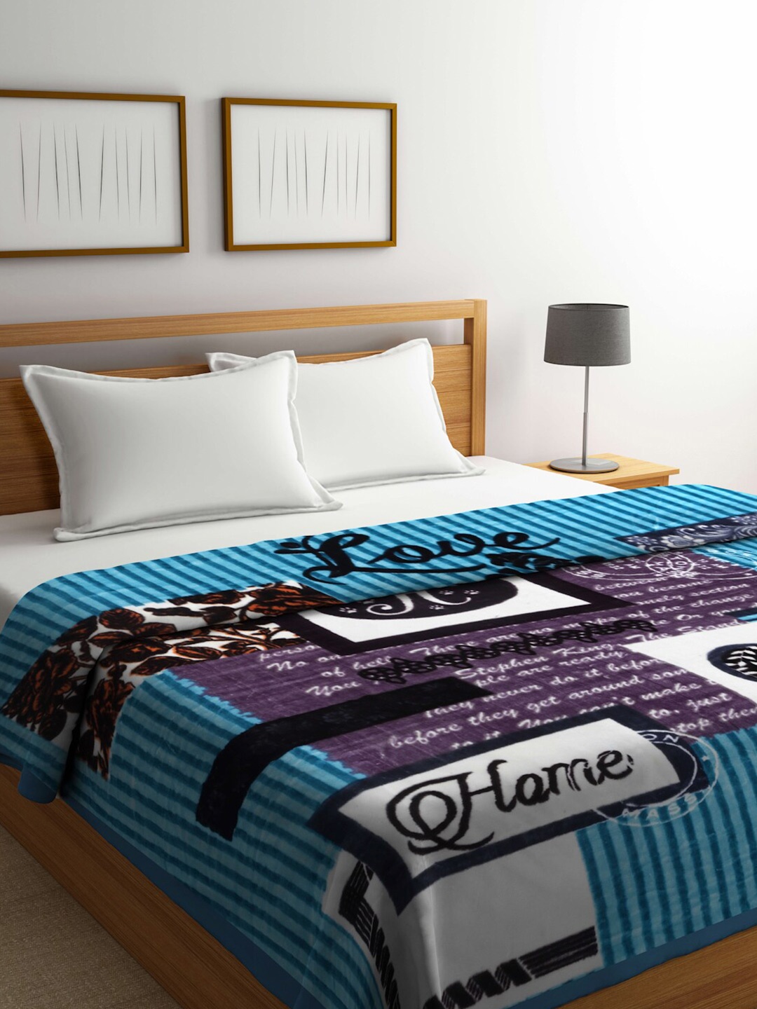 

Arrabi Blue & Purple Geometric Woollen Mild Winter Double Bed Blanket