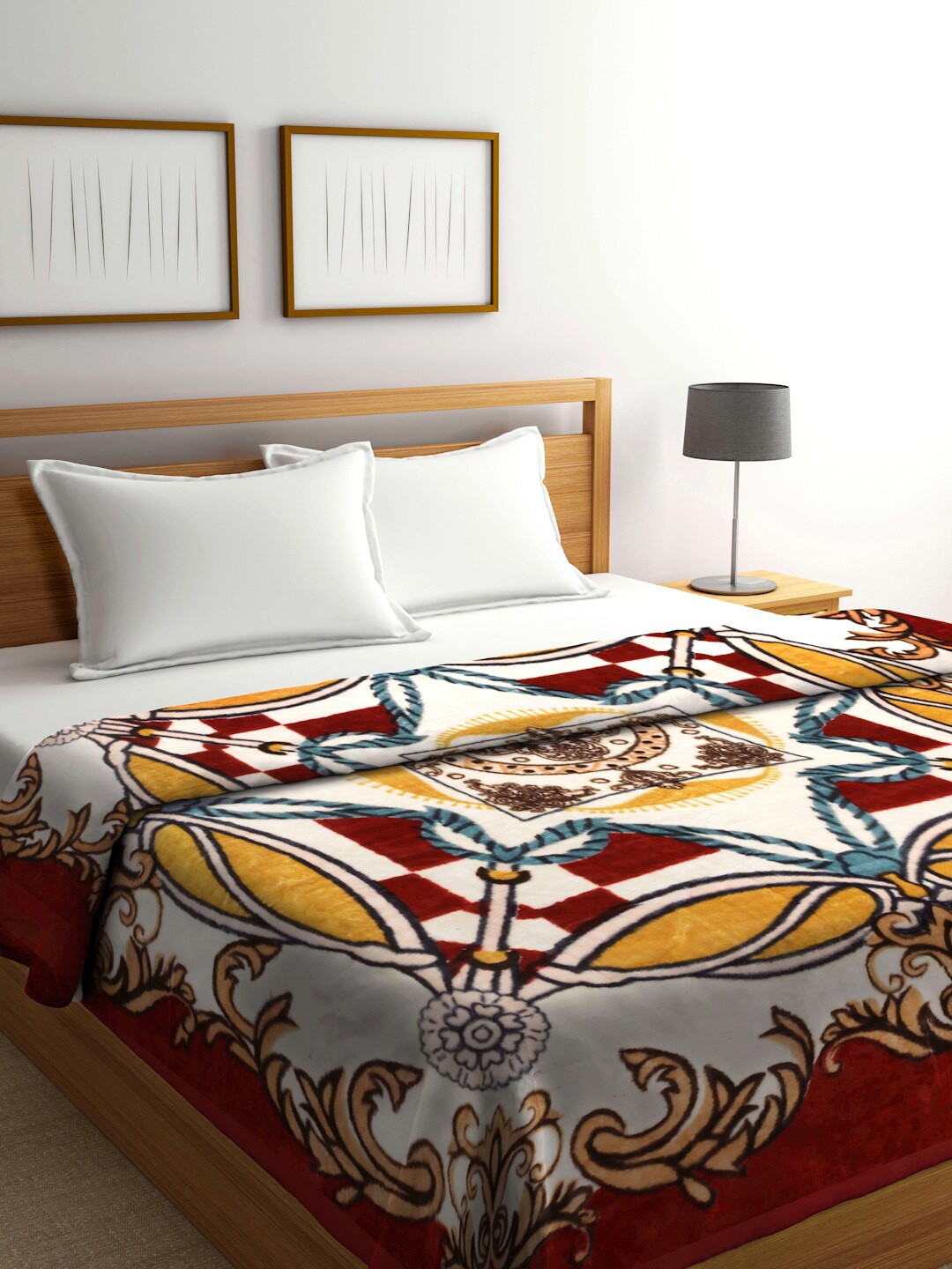 

Arrabi Red & Yellow Ethnic Motifs Woollen Mild Winter Double Bed Blanket